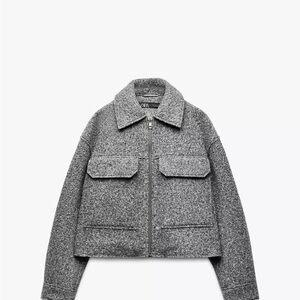 Zara Grey Cropped Bouclé Jacket